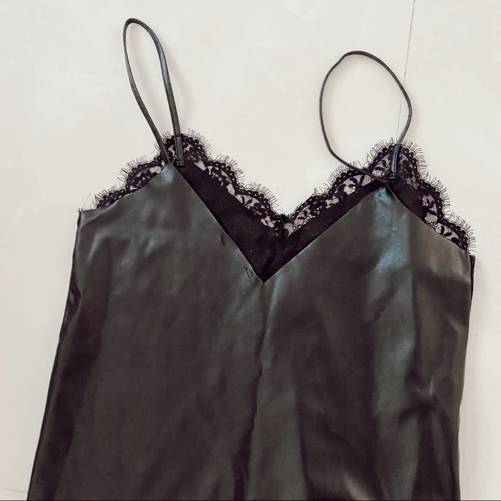 Zara Faux Leather Black Lace Detail Dress - Picture 6 of 6
